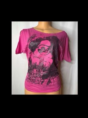 Miss Me Hot Pink Graphic Off-Shoulder Tee